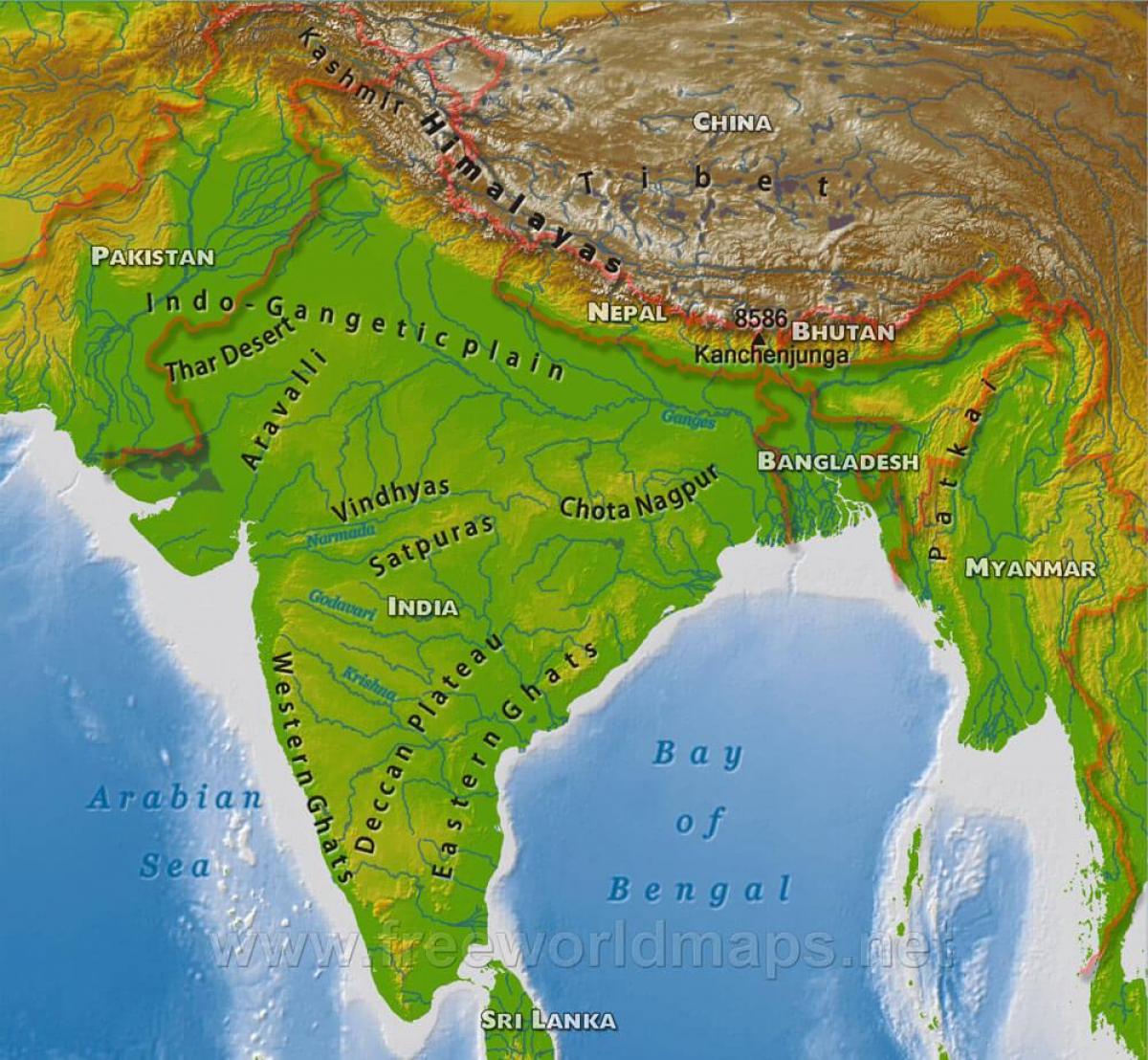 harta fizica india India harta fizică hd   harta Fizică din India hd (Asia de Sud   Asia)